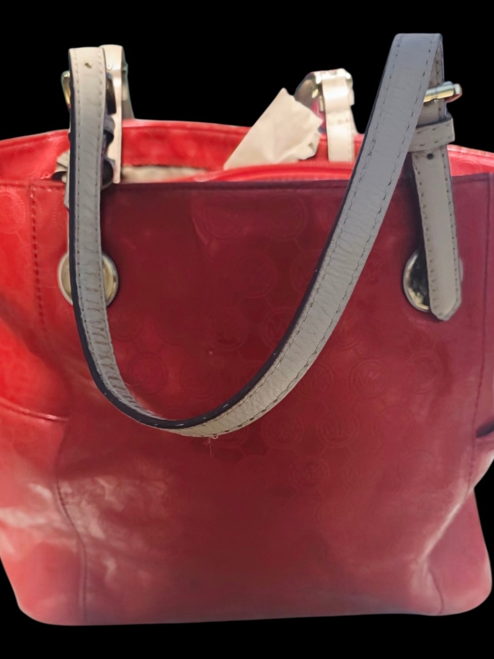 Michael Kors Red Tote with Light Gray Handles